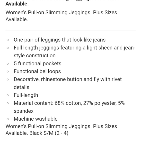 !!NEW!!Womens Pull-On Slimming Jeggings!Color:Black Size:Small By: Chalmons LLC - Picture 7 of 9